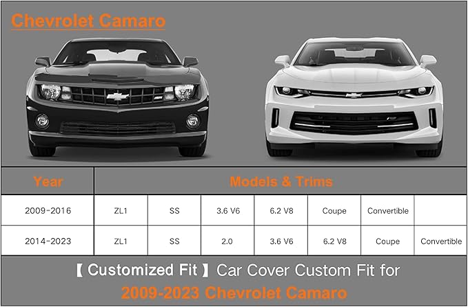 Kayme 7 Layers Car Cover Custom Fit for Chevrolet Chevy Camaro (2010-2025) Waterproof All Weather for Automobiles, Outdoor Full Cover Rain Sun UV Protection.Black