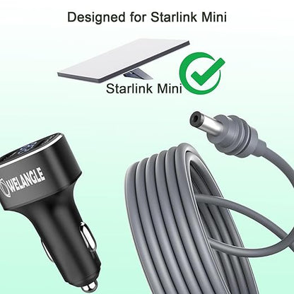 3 in 1 Car Power Cable for Starlink Mini Cigarette Lighter Adapter, Car Charger for Mini Starlink DC Power Cable with Digital Display, Durable & High Speed Charging USB A/USB C Port (3M/10FT)