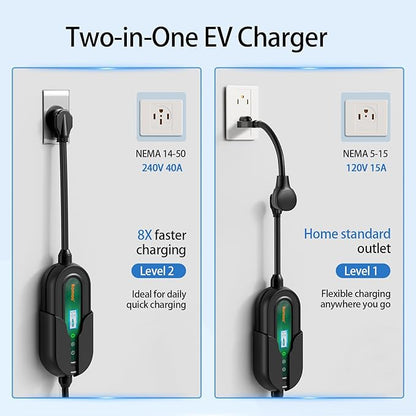 Romaa Level 2 EV Charger Portable Level 2 with 40A, 240V, NEMA 14-50, 25ft Cable, J1772 Charger, Adjustable Current, Delay Timer, EV Chargers for Home Level 2, App Control, FCC & ETL Certified