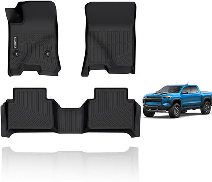 KELCSEECS® Floor Mats Custom for Chevrolet Chevy Colorado & GMC Canyon 2023 2024 2025,All Weather Protection TPE Floor Liners Front Row and Second Row Full Set Accessories Black