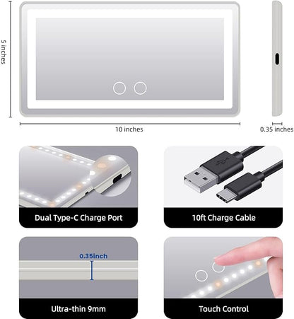 Car Sun Visor Vanity Mirror, Rechargeable Makeup Mirrors with 3 Light Modes & 60 LEDs- Dimmable Clip-on Rear View Sun-Shading Cosmetic Mirror with Touch on Screen, Universal for Truck SUV(Grey)