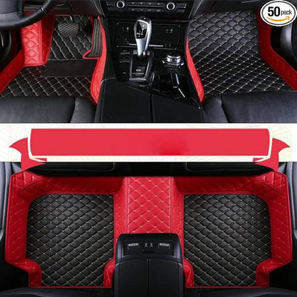 TAHALICustom Colors Car Floor Mats Black Pink for 99.9% Sedan SUV Sports， All-Weather Liners Car Floor mat，Luxury Leather Automotive Floor Mats (Black red mats,3D Floor Mats)