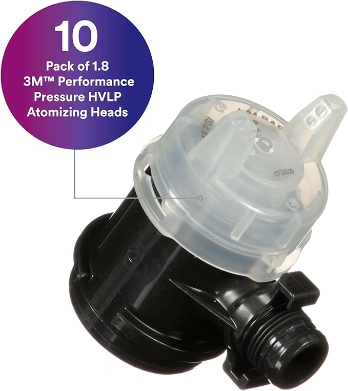 3M Performance Pressure HVLP Atomizing Head Refill Kit, 26818, Size 1.8, Clear, for use Performance Industrial Spray Gun, 10 Pack