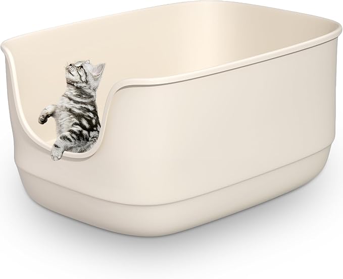Gefryco Large Cat Litter Box with High Sided 24.6"x18.3"x12.2" - Jumbo Extra Large Open Anti - Splashing High Wall for Multiple Cats (White)