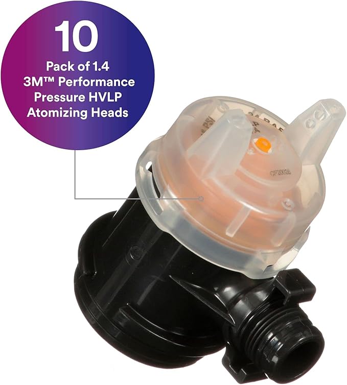 3M Performance Pressure HVLP Atomizing Head Refill Kit, 26814, Size 1.4, Orange, for use Performance Industrial Spray Gun, 10 Pack