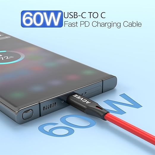 AGVEE 3ft Coiled Short USB-C to USB-C Charging Cable [USB-IF Certified] 60W PD Fast Charger Cord in Car for iPhone 16/15 CarPlay, Galaxy S25 S24 S23 S22 S21 S10 S9 S8, Google Pixel, Red