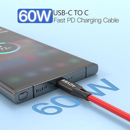 AGVEE 3ft Coiled Short USB-C to USB-C Charging Cable [USB-IF Certified] 60W PD Fast Charger Cord in Car for iPhone 16/15 CarPlay, Galaxy S25 S24 S23 S22 S21 S10 S9 S8, Google Pixel, Red