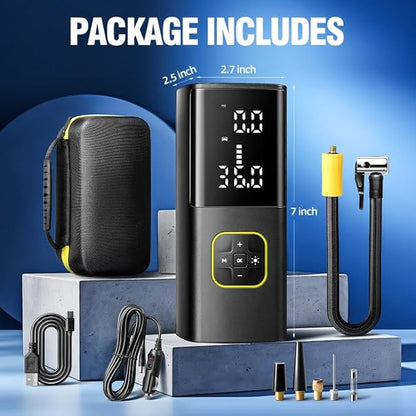 Zune Lotoo Rechargeable Tire Inflator Portable Air Compressor for Car Tires, 150PSI Battery Powered Cordless Air Pump with Digital Pressure Gauge & Auto Shutoff for Bike Motorcycle E-Bike Ball