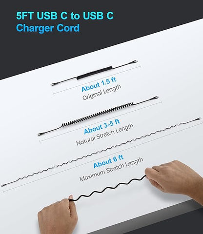 USB C to C Cable for Car 3FT&5FT, 100W Coiled USB C Fast Charging Cable for iPhone 16 Short USB Type C Cable for iPhone 15/Pro/Plus/Pro Max/Samsung Galaxy S23, Compatible All Type C Devices-Black