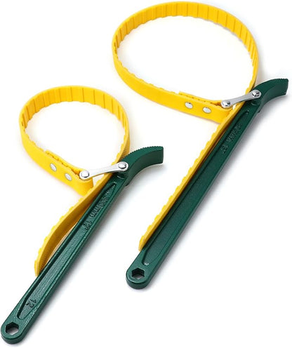 QWORK 15" + 12" Belt Strap Wrench, Multi-Purpose Adjustable Strap Oil Filter Strap Opener Wrench,with 35 7/16 inches Capacity Adjustable Strap, 2 Pack