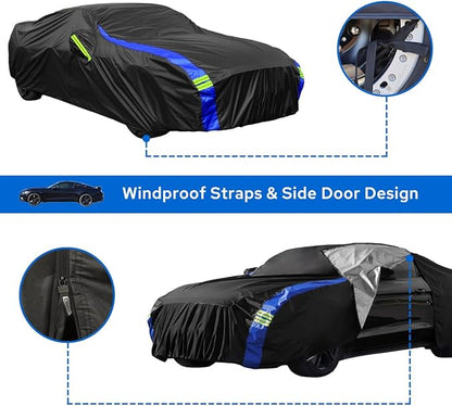 Avecrew for Ford Mustang Car Cover Waterproof All Weather for Automobiles, Outdoor Full Exterior Covers Fit Sedan Ford Mustang with Windproof Strap