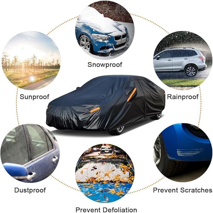 Kayme 7 Layers Car Cover Custom Fit for Toyota Camry Sedan/Solara (1996-2025) Waterproof All Weather for Automobiles, Outdoor Full Cover Rain Sun UV Protection with Zipper Cotton/Black