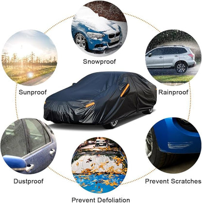 Kayme 7 Layers Car Cover Custom Fit for Honda Civic Sedan/Coupe (1991-2025) Waterproof All Weather for Automobiles, Outdoor Full Cover Rain Sun UV Protection with Zipper Cotton/Black