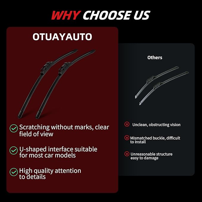 OTUAYAUTO Premium Windshield Wiper Blades - Replacement for Ford Focus 2012-2018 - Precision Fit, All-Weather Performance, Front and Rear Wiper Blades, Pinch Tab - 28"+28"+12" (Pack of 3)