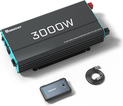Renogy Inverter P2 3000W Pure Sine Wave Inverter 12V DC to 120V AC Converter for Home, RV, Truck, Camping, Trailer, with Wired Remote Controller, Support Li, AGM, SLD, GEL, FLD Batteries