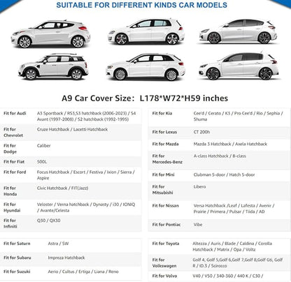 KouKou Hatchback Car Cover Waterproof All Weather Outdoor for Automobile Protection, Fit VW Golf GTI, Toyota Matrix, Audi A3,Ford Focus, Honda Fit, etc. (Length up to 178 inches)