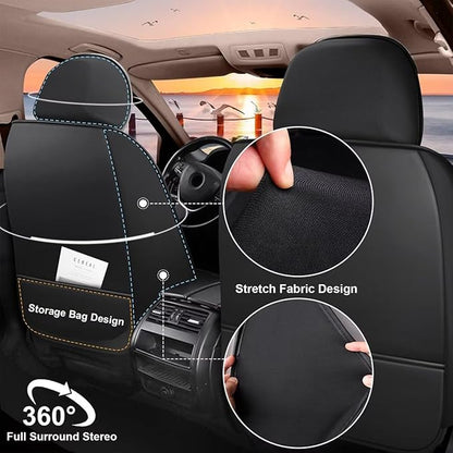 Car Seat Cover Fit for Toyota Camry 2012-2025 Full Set Faux Leather Breathable Waterproof Camry Seat Covers Automotive Cushion Protector Compatible Airbag (5 Seats & Black)