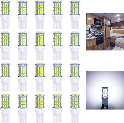 T10 921 194 168 LED Bulbs Cool White 20-Packs, Super Bright 3014 42-SMD LED Replacement 12 Volt RV Camper Trailer Boat Trunk Interior Dome Map License Lights, Backup Reverse Lights