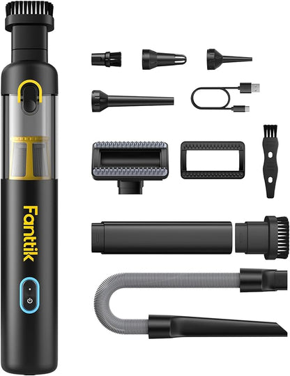 Fanttik Slim V8 APEX Car Vacuum, 4-in-1 Portable Mini Cordless Vacuum with 19000pa Suction Power, Type-C Charge, 2 Suction Modes, Handheld Vacuum for Car, Office Desk, Keyboards (Black)
