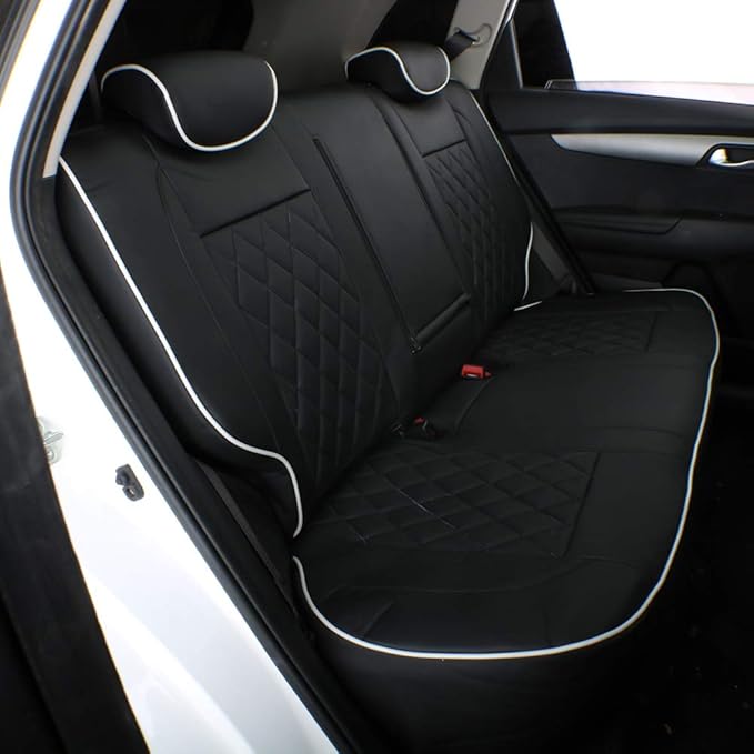 EKR Sportage Seat Covers Custom Fit for KIA Sportage EX,X-Line,SX,SX Prestige,X-pro,X-pro Prestige 2023 2024 2025 2026 Leather Car Seat Cover Full Set - Faux Leather(Black with White Piping)