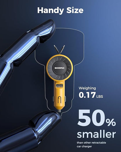 SUPERONE 3-in-1 Car Charger with Retractable Cords, USB C Charger Car Adapter Compatible with iPhone 16/15/14/13/12/11 Pro Max Samsung Android Phones