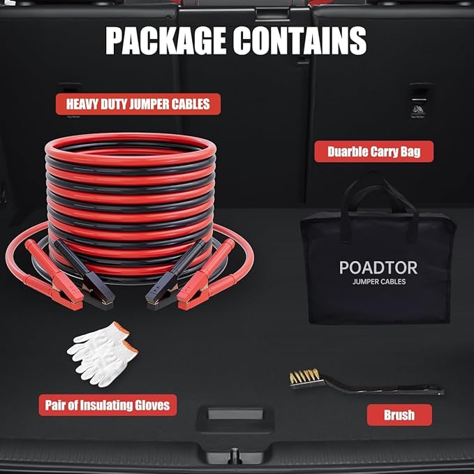 0 Gauge 25 Feet Jumper Cables for Car Battery, Heavy Duty Automotive Booster Cables 1000AMP for Jump Starting Dead or Weak Batteries with Carrying Bag Included, Suitable for 8L Gas & 6L Diesel