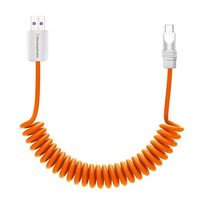 chubbycable Curly Chubby - Retractable Fast Charging Cable 240W Coiled Charger Cord for Car Durable USB-C Cable for Phones, Tablets and More, Orange, USB-A to Type-C, 1.3FT-2.3FT