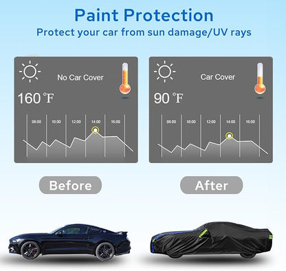 Avecrew for Ford Mustang Car Cover Waterproof All Weather for Automobiles, Outdoor Full Exterior Covers Fit Sedan Ford Mustang with Windproof Strap