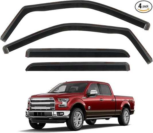 in-Channel Rain Guards for Trucks 2015-2020 Ford F150 SuperCrew, 17-23 Ford F250 F350 F450 F550 Crew Cab, Side Window Wind Deflectors, Vent Window Visors Shade Shield, 4pcs