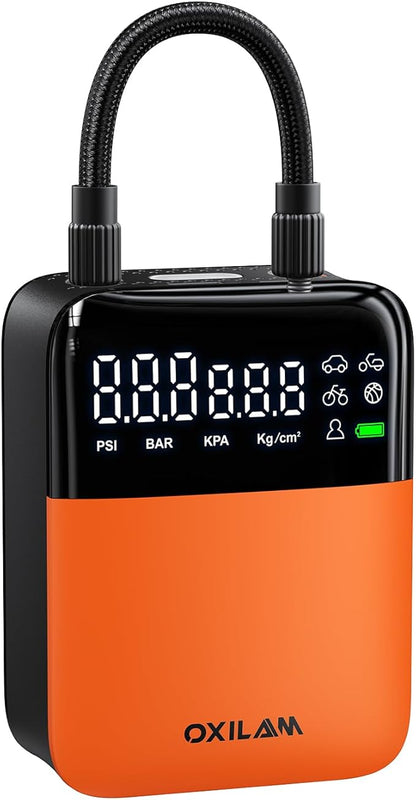 OXILAM C1 Tire Inflator Portable Air Compressor - Rechargeable 3x Faster Air Pump For Car Tires With Tire Pressure Gauge, 150psi Cordless Air Compressor For Car, Motorcycle, Bike, Ball And More