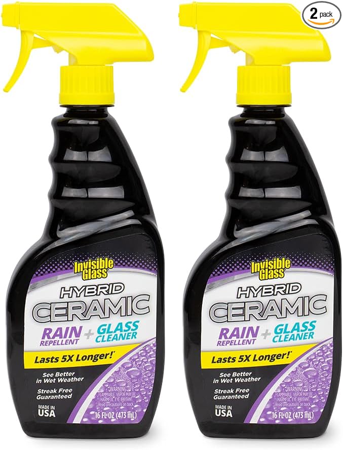 Invisible Glass 92183-2PK Hybrid Ceramic Rain Repellent and Glass Cleaner Cleans and Protects Car Windows and Windshields with Long-Lasting Water-Repellent Si02 Technology, 16 Fl Oz, Pack of 2