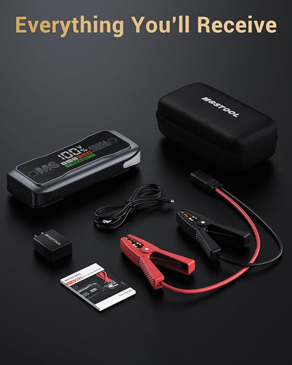 MOSTOOL M6 4000A Flagship Car Jump Starter, 12V Professional Battery Pack with Smart LCD, Heavy Duty Safety Clamps, 20000mAh Power Bank, 400-Lumen LED, Rugged Kit for All Gas & Up to 10.0L Diesel