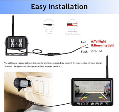 Wireless Backup Camera with 7 Inch DVR Quad Split Monitor for RV Trailer Truck, Digital Signal HD 1080P Wireless Rear Side View 3 Cameras Back Up System w/Recording 18 IR Night Vision (B3C)