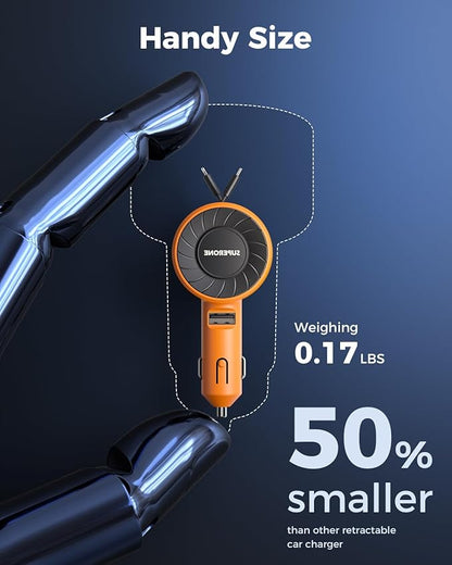 SUPERONE 3-in-1 Car Charger with Retractable Cords, USB C Charger Car Adapter Compatible with iPhone 16/15/14/13/12/11 Pro Max Samsung Android Phones