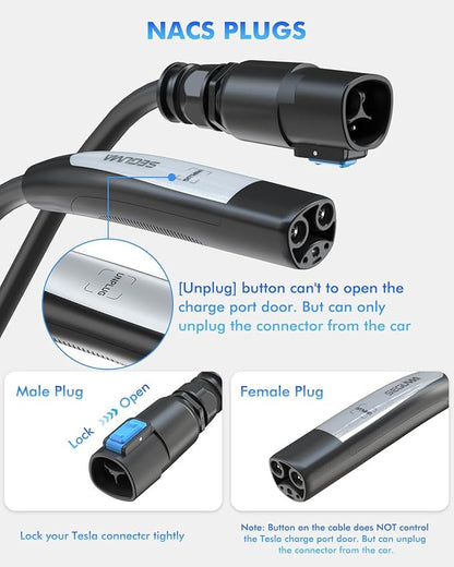 EV Charger Extension Cable for Tesla Charger, 50Amp 21ft Max 240V 12kW with NACS Plug, EV Extension Cord for Level 1/2 Tesla Mobile Charger/Wall Connector, Extension Cord for ModelY/X/3/S/Cyber-truck