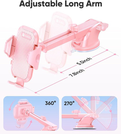 VICSEED Pink Phone Holders for Your Car, [True Military-Grade Strongest Suction Power], 3-in-1 Dashboard Windshield Vent, Truck Boat Stand Cell Phone Mount for iPhone Android All Phones