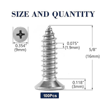 #10 x 5/8" Wood Screw 100Pcs 18-8 (304) Stainless Steel Screws Flat Head Phillips Fast Self Tapping Drywall Screws by SG TZH