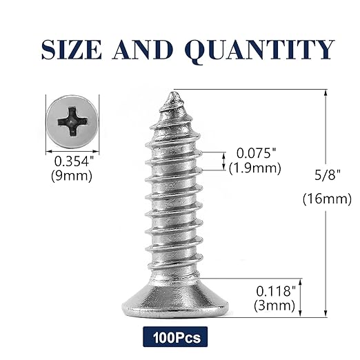 #10 x 5/8" Wood Screw 100Pcs 18-8 (304) Stainless Steel Screws Flat Head Phillips Fast Self Tapping Drywall Screws by SG TZH