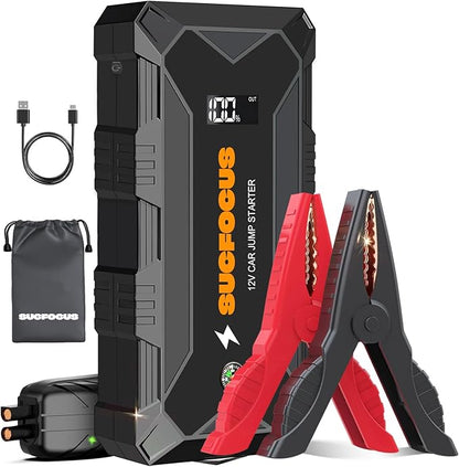 Jump Starter, 2500A Battery Jumper Starter Portable (for 8.0L Gas or 6.5L Diesel Engine), Car Battery Jump Starter, Jump Box, Jump Start Battery Pack with Jumper Cable, LED Light, USB QC3.0 (Black)