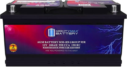 Mighty Max Battery MM-H9 Start and Stop Car BCI Group 95R 12V 100AH, 190RC, 950CCA Rechargeable AGM Car Battery