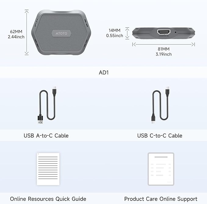 AD1 Wireless Carplay Adapter with HDMI, 2 in 1 Upgraded Dongle for Wired CarPlay Cars, Plug & Play HDMI Multimedia Hub for TV Box/Game Console/DVD/Blu-ray, Bluetooth 5.2, OTA Updates