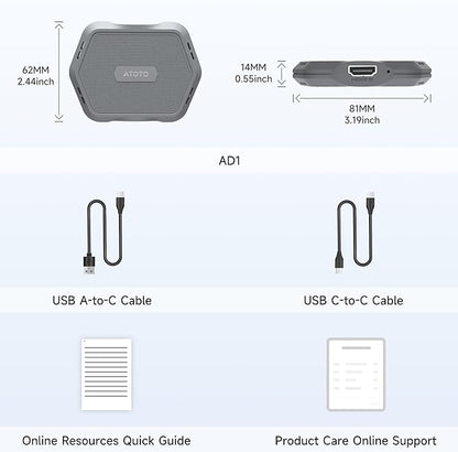 AD1 Wireless Carplay Adapter with HDMI, 2 in 1 Upgraded Dongle for Wired CarPlay Cars, Plug & Play HDMI Multimedia Hub for TV Box/Game Console/DVD/Blu-ray, Bluetooth 5.2, OTA Updates