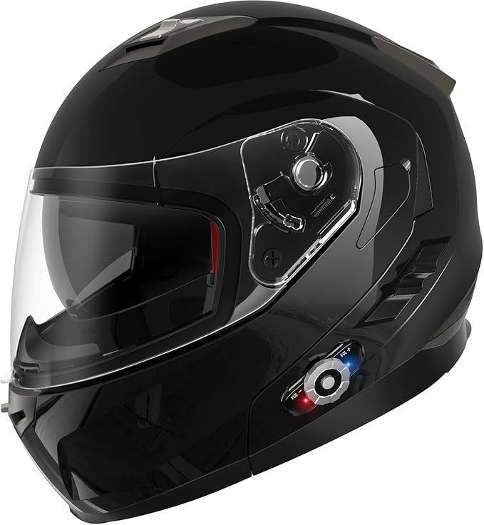 Motorcycle Helmet Bluetooth 5.0 Integrated New EPS FreedConn BM2-S Modular Flip Up Dual Visor Motorbike Helmet DOT FMVSS-218 Approved MP3 FM for Adults Men Women(X-Large, Glossy Black)