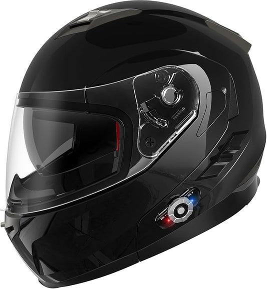 Motorcycle Helmet Bluetooth 5.0 Integrated New EPS FreedConn BM2-S Modular Flip Up Dual Visor Motorbike Helmet DOT FMVSS-218 Approved MP3 FM for Adults Men Women(X-Large, Glossy Black)