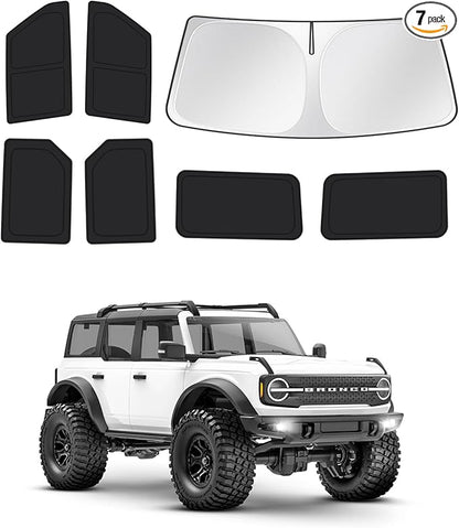 Windshield Sun Shade for 2021-2025 2026 Ford Bronco 4 Door Side Rear Window Shade Cover Sun Visor Shield Privacy Protection Keep Vehicle Cool Black 7PCS