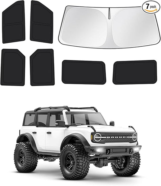 Windshield Sun Shade for 2021-2025 2026 Ford Bronco 4 Door Side Rear Window Shade Cover Sun Visor Shield Privacy Protection Keep Vehicle Cool Black 7PCS