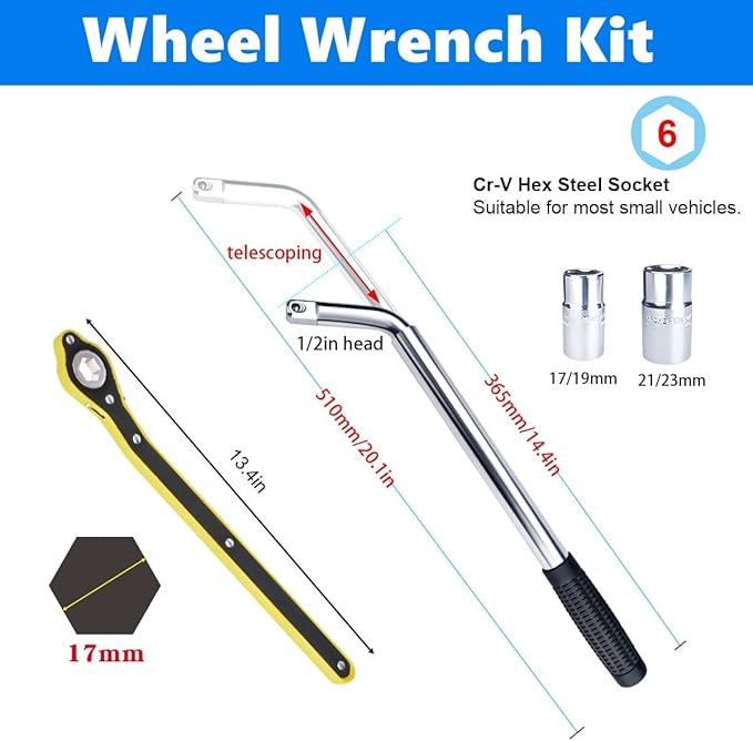 Car Jack - 3 Ton (6,600 lbs) Scissor Jack for Tesla Model Y, 3, X, S, Universal Emergency Kit with Pucks/Pads, Lug Wrench, Tire Changing Kit for Car, Sedan, SUV, MPV