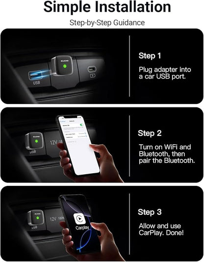 Mini Wireless CarPlay Adapter for Carplay and Android Auto 2-in-1 Mini USB Design for Cars, Plug and Play Converts Wired to Wireless CarPlay for iOS10+/Android 11+, Black