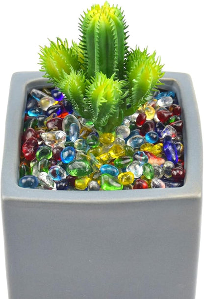 1 Lb (460 g) Colorful Sea Glass Stones Irregular Rainbow Glass Pebble Decorative Rock Quartz Tumbled Gemstone Chips for Aquarium Decoration/Vase Filler/Jewelry Making/Handwork Craft/Gems Display