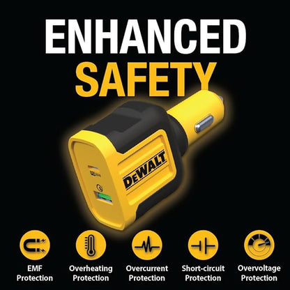DEWALT Heavy Duty USB + USB C Car Charger Adapter, 49.5W Cigarette Lighter USBA Charger, PD Car Charging Adapter PPS 30W Quick Charge 3.0 Fast Charging for iPhone 16/15 Pro Max, Samsung Galaxy, Pixel
